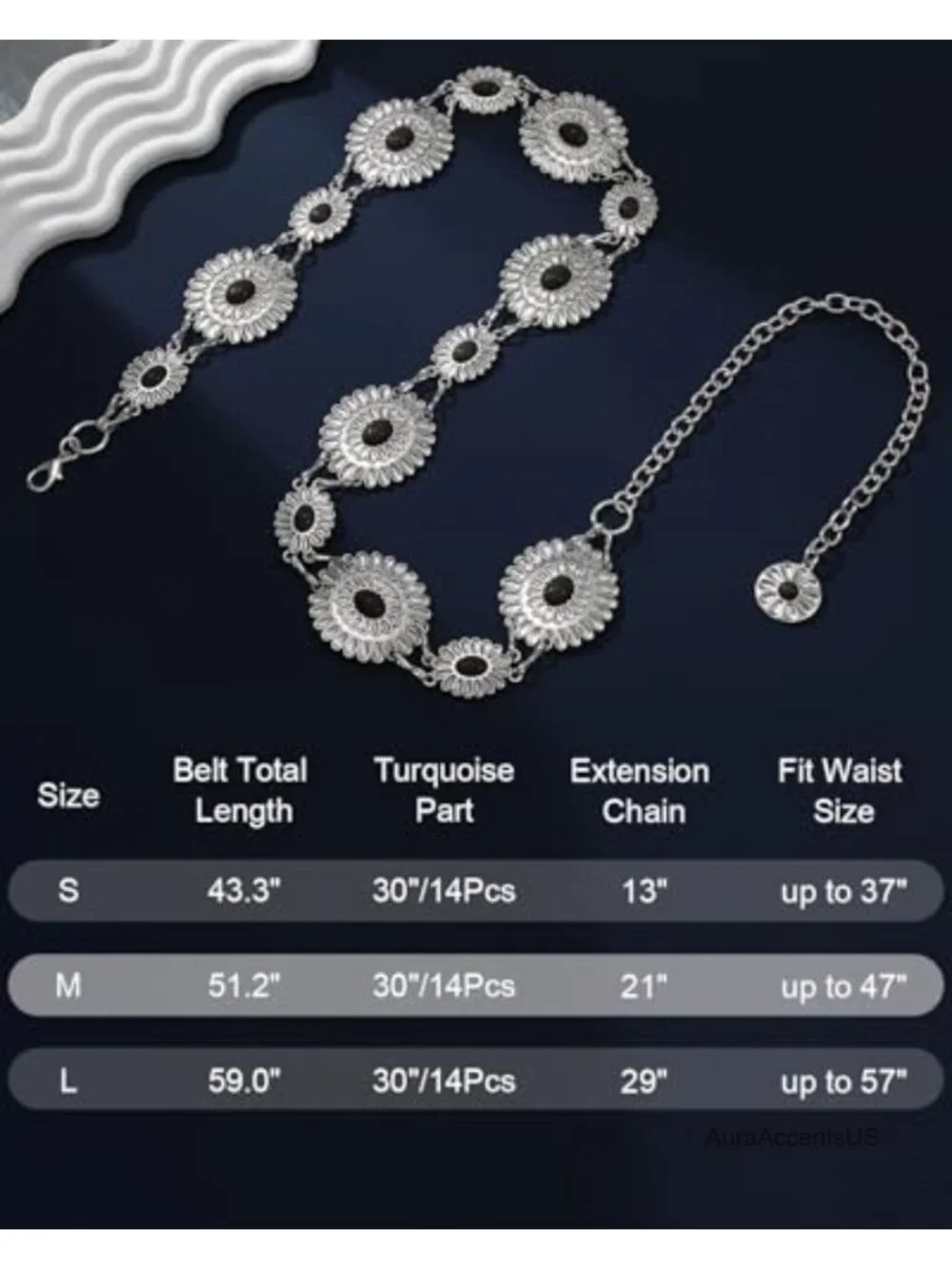 Western Concho Chain Waist Belt for Cowgirl Country Concert Dresses